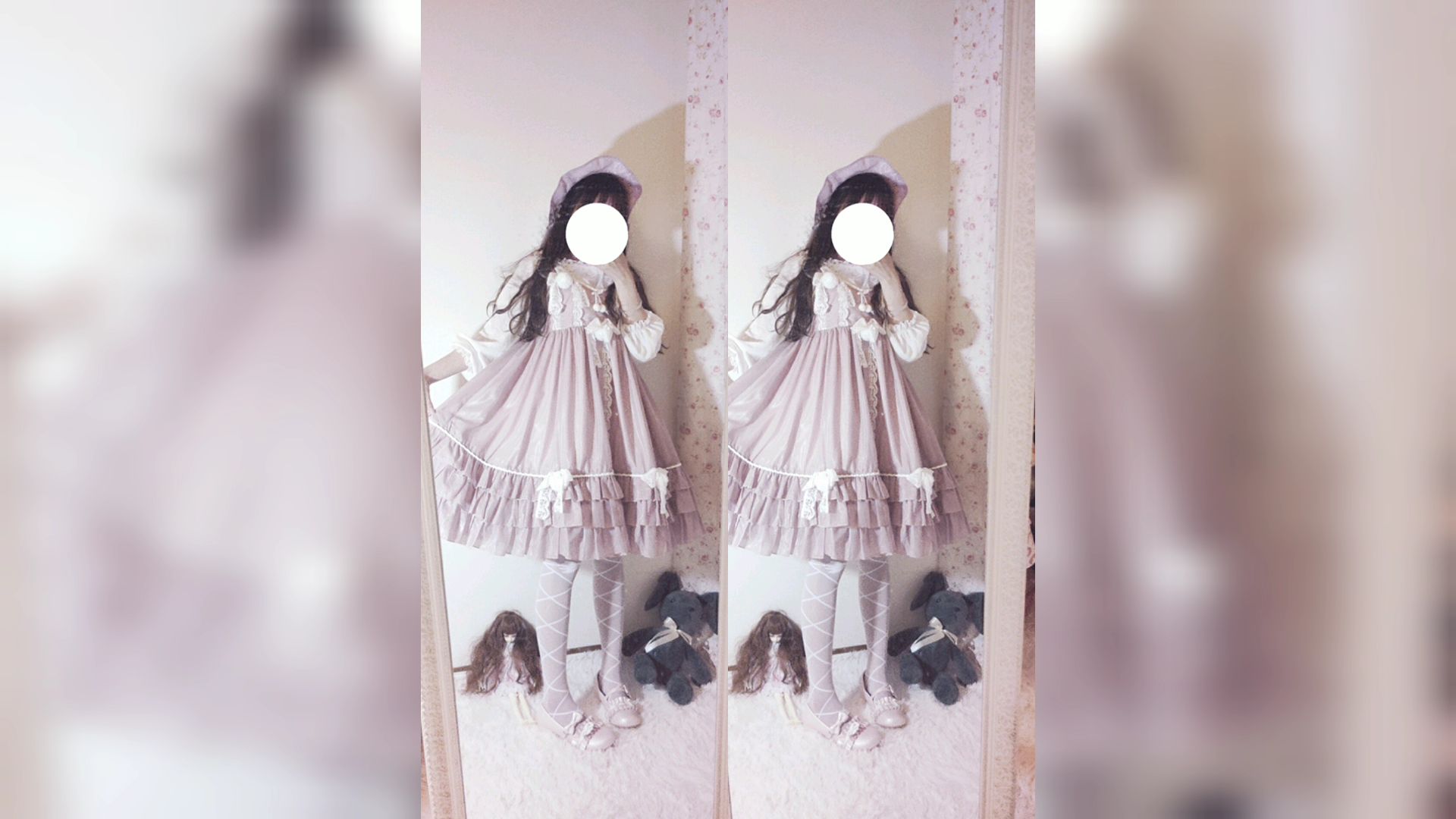 【喵叽-lolita开箱试穿】超甜的小裙子纪念岛兔耳洛可可夏款lo娘lo裙jsk浅粉色渔夫帽